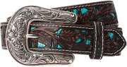 Girls' Floral Overlay Belt with Bright Blue Underlay and Rhinestone Accents