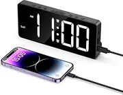 AMIR Digital Clock Large Display, LED Alarm Clock for Bedroom, USB/Battery Powered Beside Clock with Date, 12/24H, 3 Levels Volume, 4 Alarm Modes, Brightness Adjustment, DST, Night Mode Clock Kids