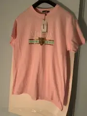 Boohoo Pink T Shirt NWT Size 14 Front Pattern Tiger Face 19 90 Cotton (A56)