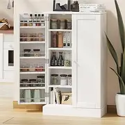 Oikiture Sideboard Buffet Cabinet Kitchen Storage Cabinet with 180° Double Doors and Adjustable Shelves Cupboard Organizer White