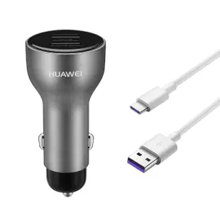 【HUAWEI 華為】原廠SuperCharge車用快速充電器 + 5A Type C傳輸線 雙USB車充組 雙埠快充(全新盒裝)