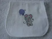 Elephant & Balloon Embroidered White Towelling Burp Cloth