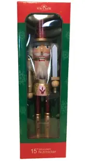 NEW KURT ADLER 15" Wooden Nutcracker Soldier Burgundy Top Hat Mauve Body Sword