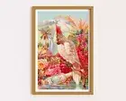 Vintage Poster Parrot Print Tropical Wall Art Colful Prints Pink Ad Poster