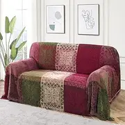 H.VERSAILTEX Boho Couch Cover Bohemian Cotton Sofa Cover Sofa Throw Cover for Couches Washable Sofa Couch Covers for Dogs Feature Hippie Chenille Jacquard Fabric(180cm x 260cm, Large, Green Red)
