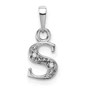 14K White Gold Polished .01ct Diamond Initial S Charm