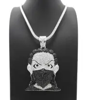 Iced Boondock Masked Goon Pendant & 4mm 36" Franco Chain Bling Hip Hop Necklace