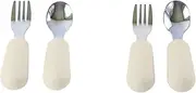 4 Piece Toddler Stainless Steel Fork & Spoon Feeding Set | Baby Led Weaning First Self Feeding Utensils (Vanilla Cream)