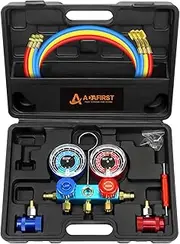 ADAFIRST AC R1234yf Manifold Gauge Set, 3 Way Car Air Conditioning 1234yf Refrigerant Recharge Tool Kit, with Hoses Quick Coupler Case, for Auto Air Conditioner Freon Diagnostic Test and Charging