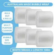 6 Rolls Bubble Wrap 500mm x 100m Cushioning Clear Bubbles Size 10mm