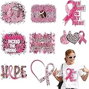 8 Sheets Breast Cancer Awareness Iron on Transfers Stickers Pink Ribbon Heat Transfer Vinyl Design Breast Cancer Pink Ribbon Iron on Decals Patch for t Shirt Pillow Clothes Clothing Backpack