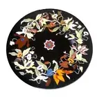 14" black round marble table top coffee side home decor inlay multi stone table