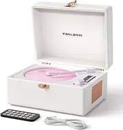 Vintage Desktop CD Player with Speakers, Rechargeable Battery, Portable Retro Suitcase CD Player for Home with Bluetooth Out & Input, USB Playback, AUX-in, Headphone Jack, White