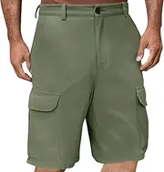 [Generic] Green Trousers Men Motorbike Mens Sport Bib Cargo Shorts Zipped Pockets Elasticated Waist Black Stretch Fit Formal Cycling Men's Basketball Work Wear Pocket Short Pants