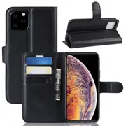 For iPhone 11 Pro Max Case, Lychee PU Leather Wallet Cover, Black