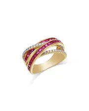 Bloomingdale's Fine Collection Ruby & Diamond Crossover Ring in 14K Yellow Gold