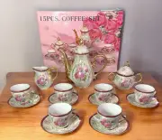 15 Piece Coffee Set Gold Iridescent - Coffee Pot, Creamer Sugar, 6 Cup Saucer