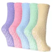 Non Slip Hospital Socks for Women with Grips Fuzzy 5 Pairs Non Slip Rainbow a