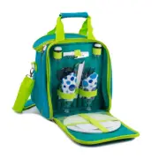 Mak1 2 Person Green Picnic Cutlery/Plates Shoulder Bag w/Insulated Compartment