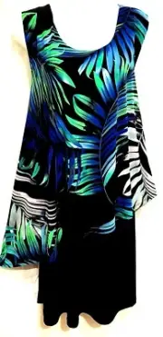plus sz S/ 16 Virtu TAKING SHAPE Leaf Print Overlay Dress Stretch NWT! rrp$120