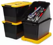 32 Quart Stackable Plastic Storage Bins with Yellow Lids, 4 Pack Black Contai...