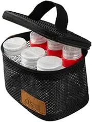TENOL 6X Camping Seasoning Bottles with Storage Bag, Portable Clear Spice Jars, Spice Containers for Picnic Outdoor BBQ Traveling, Black