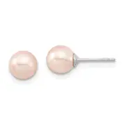 Sterling Silver Majestic Rhodium-Plated 6-7mm Pink Imitation Shell Pearl Stud Earrings