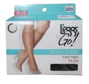 Leggs To Go Ultra Sheer Knee Highs Pantyhose 10 Denier Sheer Toe Jet Black Plus
