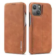 LC.IMEEKE For iPhone 15 Plus PU Leather Stand Phone Case Single Card Slot Anti-drop Cover