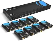 4K 1x8 HDMI Extender Splitter by OREI Multiple Over Single Cable CAT6/7 4K@60Hz 4:4:4 HDCP 2.2 with IR Remote EDID Management - Up to 115 Ft - Loop Out - Low Latency - Full Support