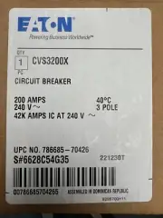 CVS3200X EATON Cutler Hammer 200 Amp 240V 42K Rated Bolt On Circuit Breaker New
