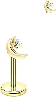 [FANSING] Moon Labret Studs Threadless Push Pin Earrings 316L Surgical Steel Piercing Jewelry 20g to 16g