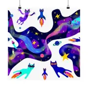 Matte Square Poster Wall Art Outer Space Cat Adventure Surreal Celestial Atomic