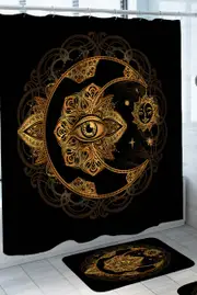 Gold Oriental Mandala Sun and Moon Shower Curtain