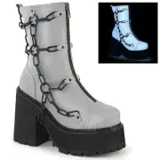Demonia Assault-66 Grey Reflective Rave Gothic Punk Rock Platform Boots