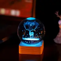 在飛比找樂天市場購物網優惠-生日禮物發光水晶球麋鹿3D內雕臥室擺件治愈系女生男友兒童圣誕