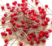 Red pearl headed 10,000 pins. Crown Fox. GLASS not plastic.