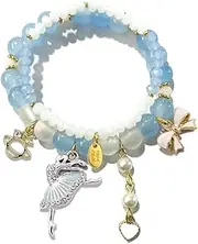 [kepvrio] Dance Recital Gifts,Cute Ballerina Dance Beaded Bracelet Colorful Ballet Dance Bow Saturn Charm Bracelet Ballet Recital Dancer Gifts