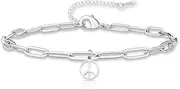 [VASSAGO] Peace Sign Bracelet Anklet for Women Men Love Peace Sign Symbol Stainless Steel Dainty Paperclip Chain Bracelets 1960s 1970s Hippie Party Dressing Accessories Jewelry
