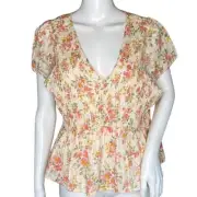 American Eagle Shirt Womens XL Cream Pink Floral Flower Bohemian Peasant Cottage