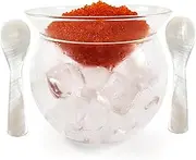 FANQIEW Glass Caviar Serving Set with 2 Pcs Mother of Pearl Spoons Caviar Dish Chiller Server Set with Ice Holder and 3.5 Inch Caviar Spoon for Shrimp Ice Cream Sauce Dishwasher Safe