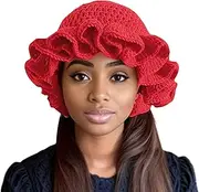 [Eilova Orityle] Women Crochet Bucket Hat Cute Winter Ruffled Brim Floppy Cap Handmade Knit Cloche Hats
