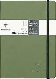 Clairefontaine - Ref 793433C - Age Bag Thread-Bound Notebook (192 Pages) - A5 Size, Dot Rulings, 90gsm Brushed Vellum Paper, Elastic Closure - Green Cover