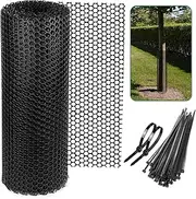 LIAQICHA 15.7IN x 39.3FT Black Chicken Wire Mesh With 60 Twist Ties - Plastic Fencing for Poultry, Garden, and Crafts