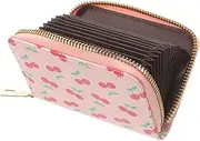 [Healeved] Slim Women's Wallet Cherry Card Holder Zippered Credit Card Case Delicate Design Key Ring for Women