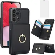 [Asuwish] Phone Case for Samsung Galaxy A13 4G/5G Cover with Tempered Glass Screen Protector and RFID Card Holder Slot Stand Ring Cell Accessories Flip A04s M13 G5 A 13 LTE 13A 2022 Women Men Black