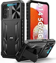 [FNTCASE] for Samsung Galaxy A14-5G Case: Protective Shockproof Rugged Military Grade Drop Protection A14 Cell Phone Mobile Cover with Kickstand | TPU Matte Textured Tough Hybrid Hard Cases - Black