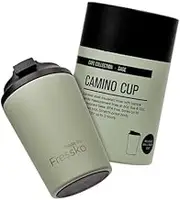 made by Fressko Reusable Coffee Cup - Stainless Steel Insulated Mug - Leak Proof Travel Cup for Hot/Cold Drinks - 3 Hr Heat Retention - Fits Car Holders & Coffee Machines - Sage - 12oz 340ml