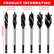 6Pcs Wood Auger Drill Bit Set High Carbon Steel 4 Flute Cut Drilling Bit KorzD