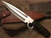 Handcrafted D2 Steel Full-Tang Bowie Knife with Leather Sheath – Custom Forged